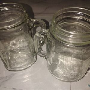 Glass Mason Jar Mugs - Set of 2. One Is  Golden Harvest And The Other One Is Pla